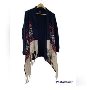 Rue21 cardigan red white blue sweater tassels size small womens